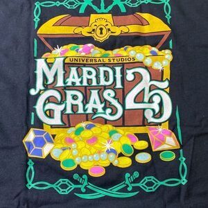 New Universal Studios Mardi Gras 25 years staff t shirt XL Treasure Chest
